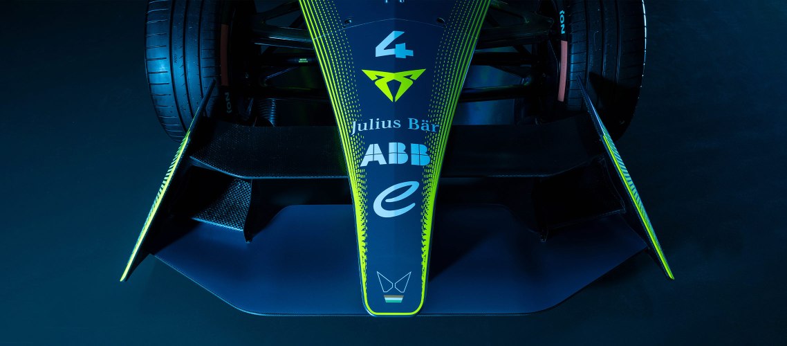 Nahaufnahme des Vorderseite des CUPRA Formel E Rennwagens.
