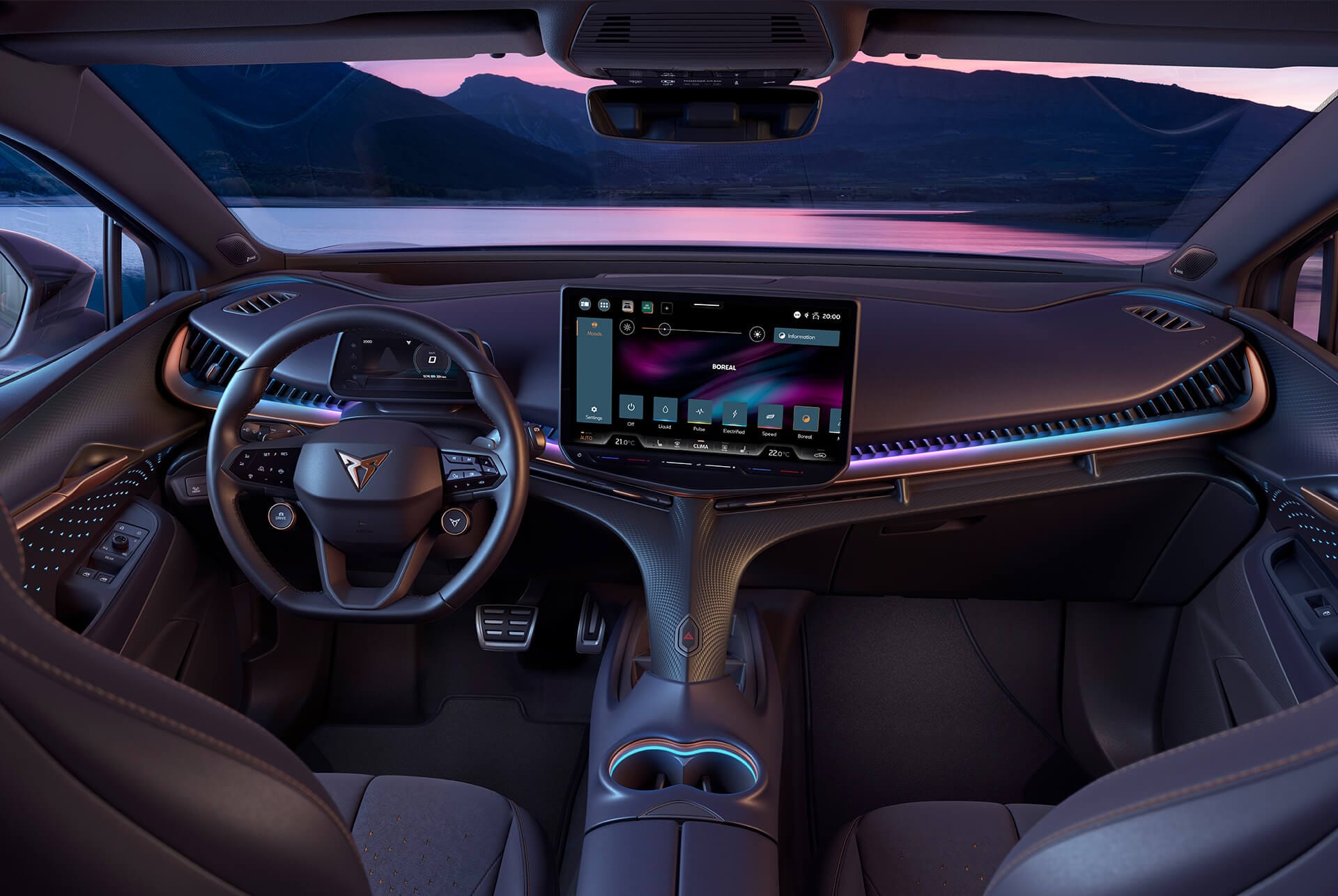 Innenansicht des CUPRA Tavascan mit Y-Bone-Konsole.
