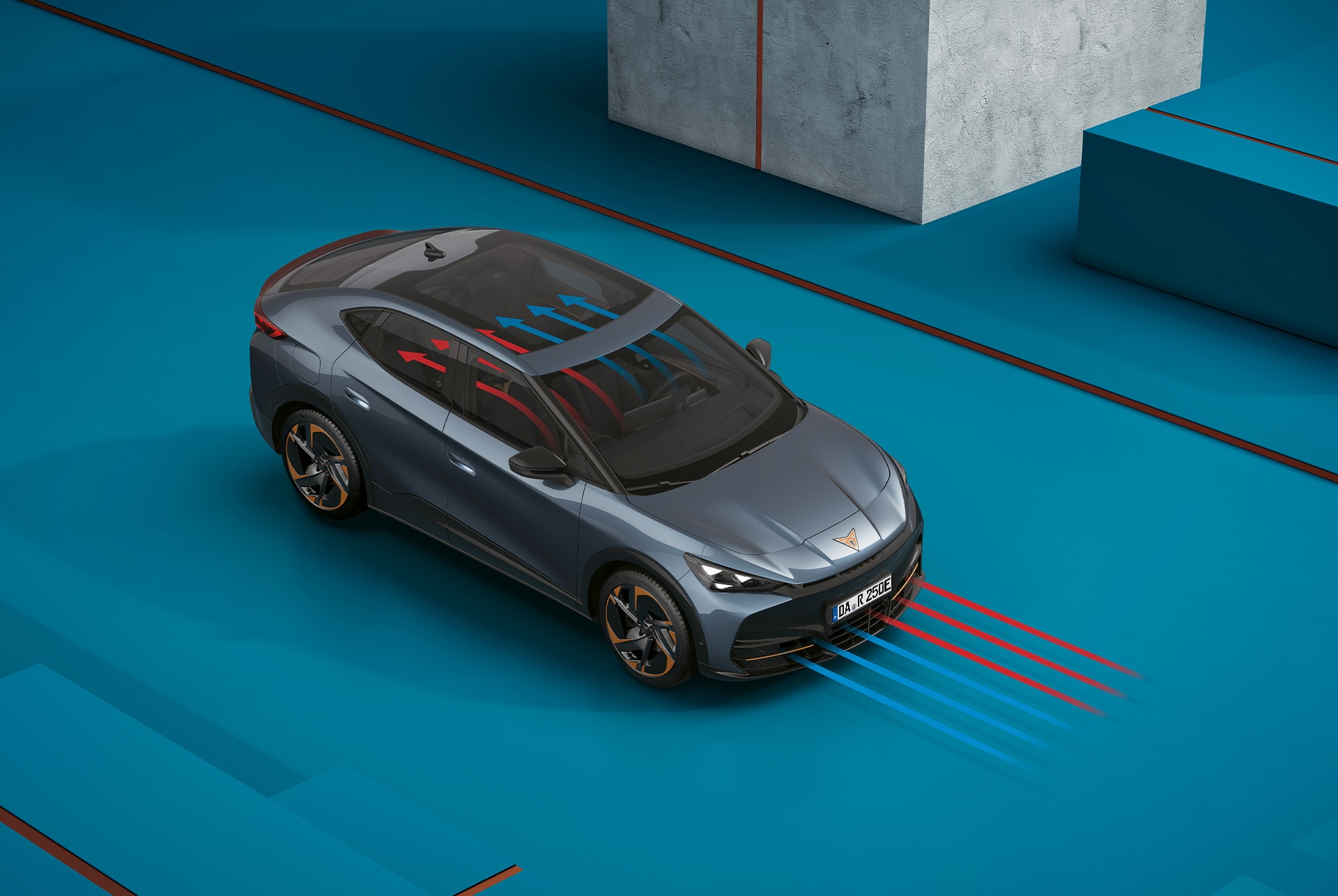 Illustration zeigt die Funktionsweise der Wärmepumpe des CUPRA Tavascan