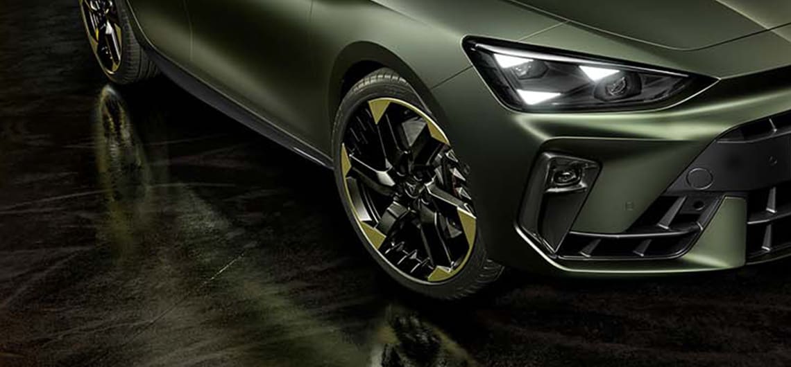 Detailaufnahme der 20 Zoll CUPRA Leon Sportstourer Leichtmetallfelgen.