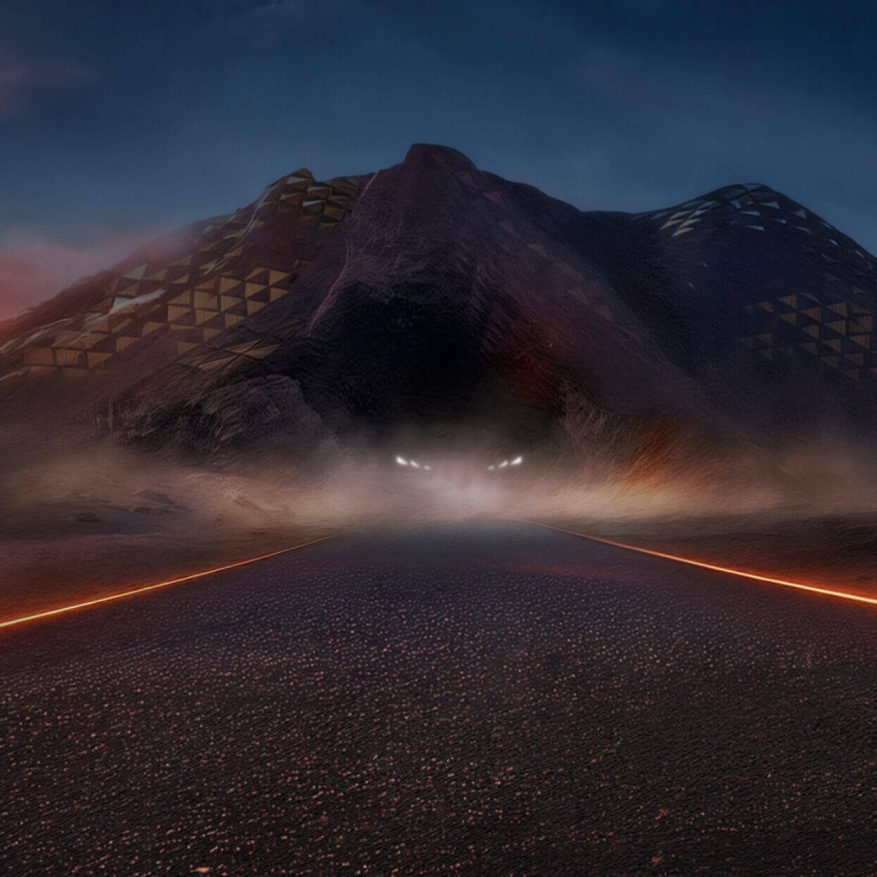Frontansicht eines CUPRA Fahrzeugs in einem Berg.
