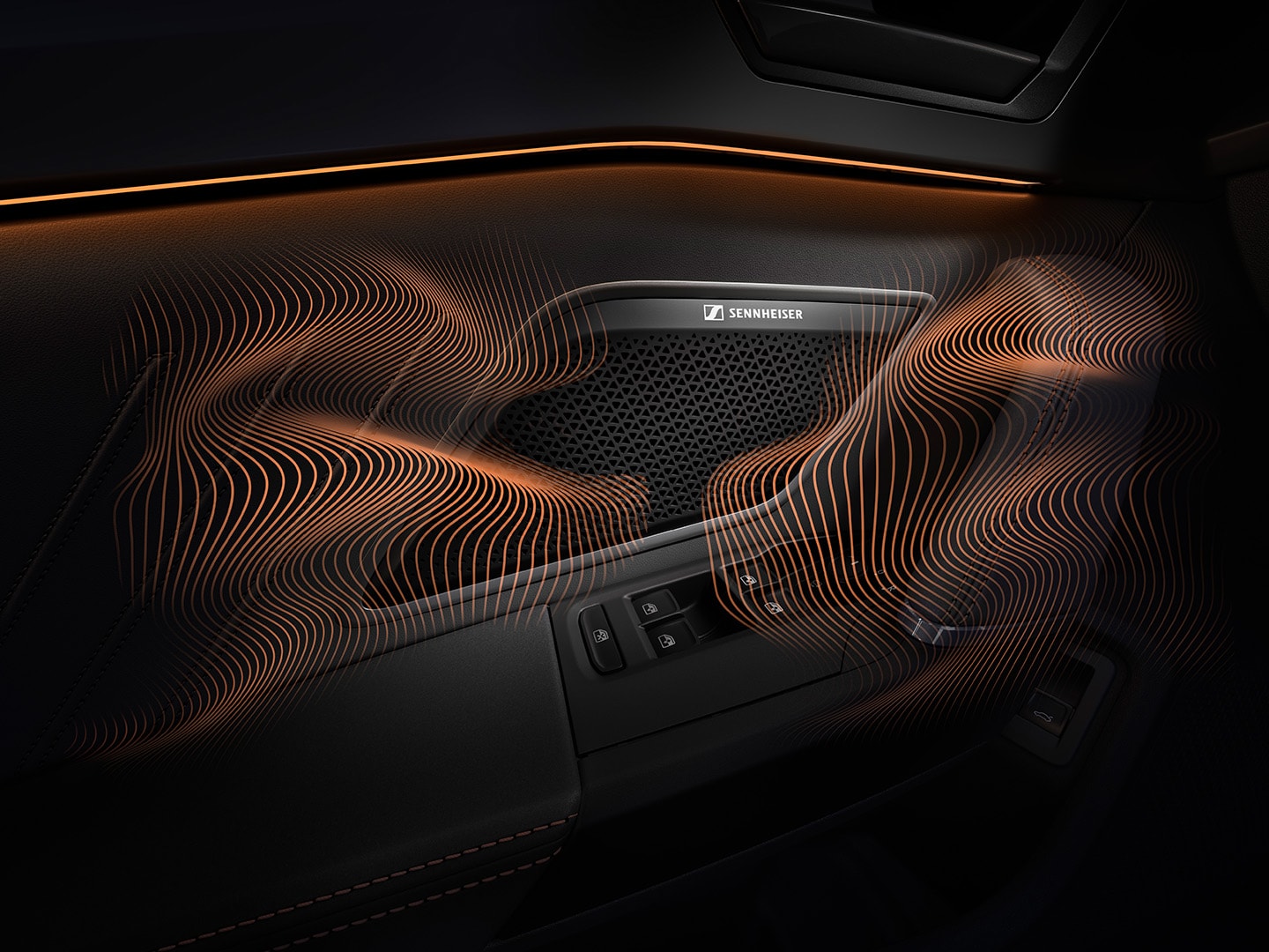 Der neue CUPRA Leon ist mit dem Sennheiser Immersive Sound System ausgestattet, das bei jeder Fahrt für ein perfektes Klangerlebnis sorgt.