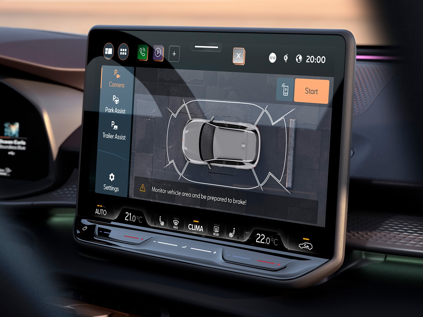 Details zum CUPRA Terramar mit den Funktionen „Draufsichtkamera“, „Fahrassistent“ und „Intelligenter Parkassistent“.