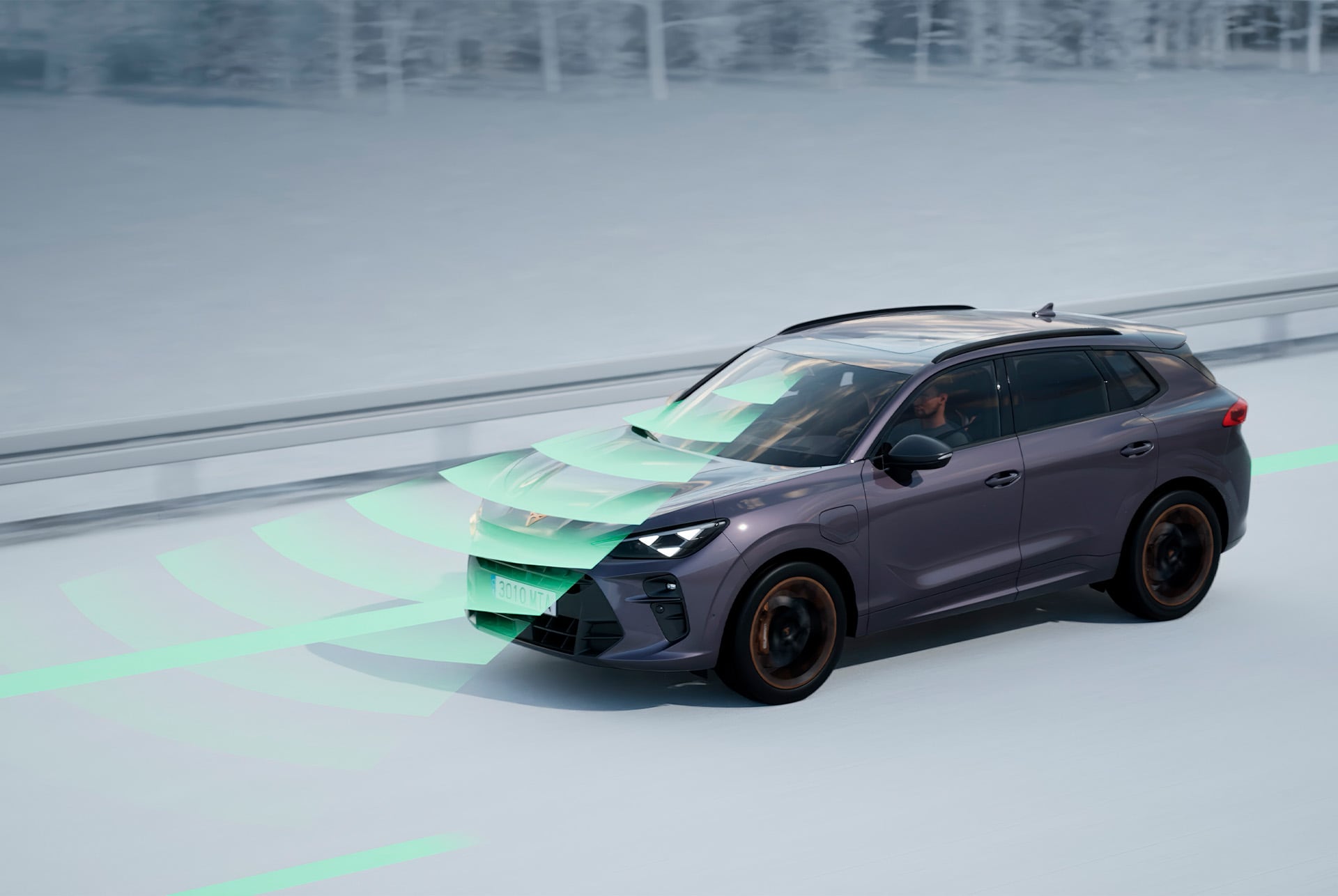 Fahrassistenzfunktion des CUPRA Terramar, Animation zur Veranschaulichung fortschrittlicher Fahrerassistenzsysteme.
