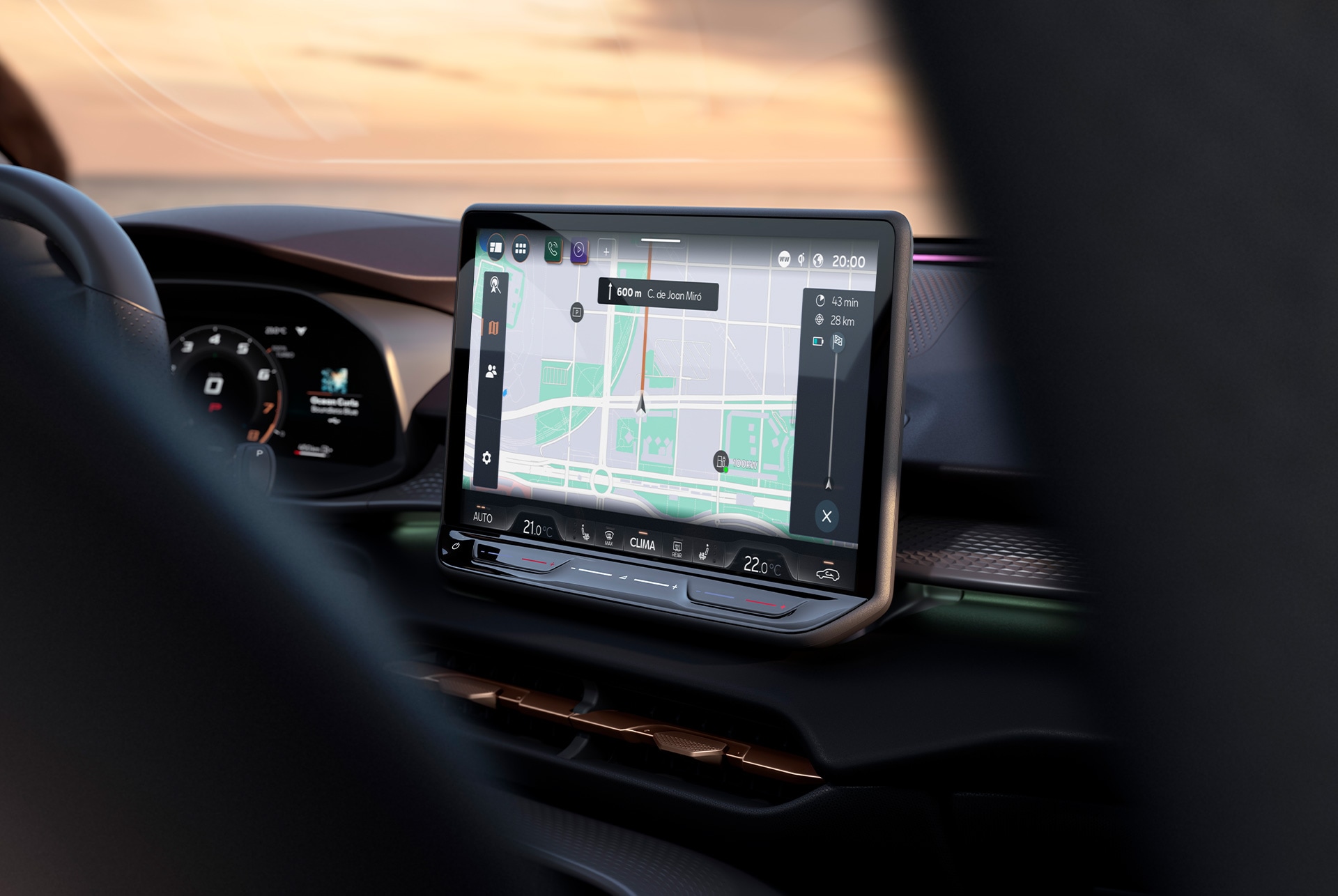 CUPRA Terramar 12,9-Zoll-Infotainment-System mit Cupra Connect-Funktionen, Apps, Fahrprofiloptionen, Online-Navigation, Live-Radio und mehr.