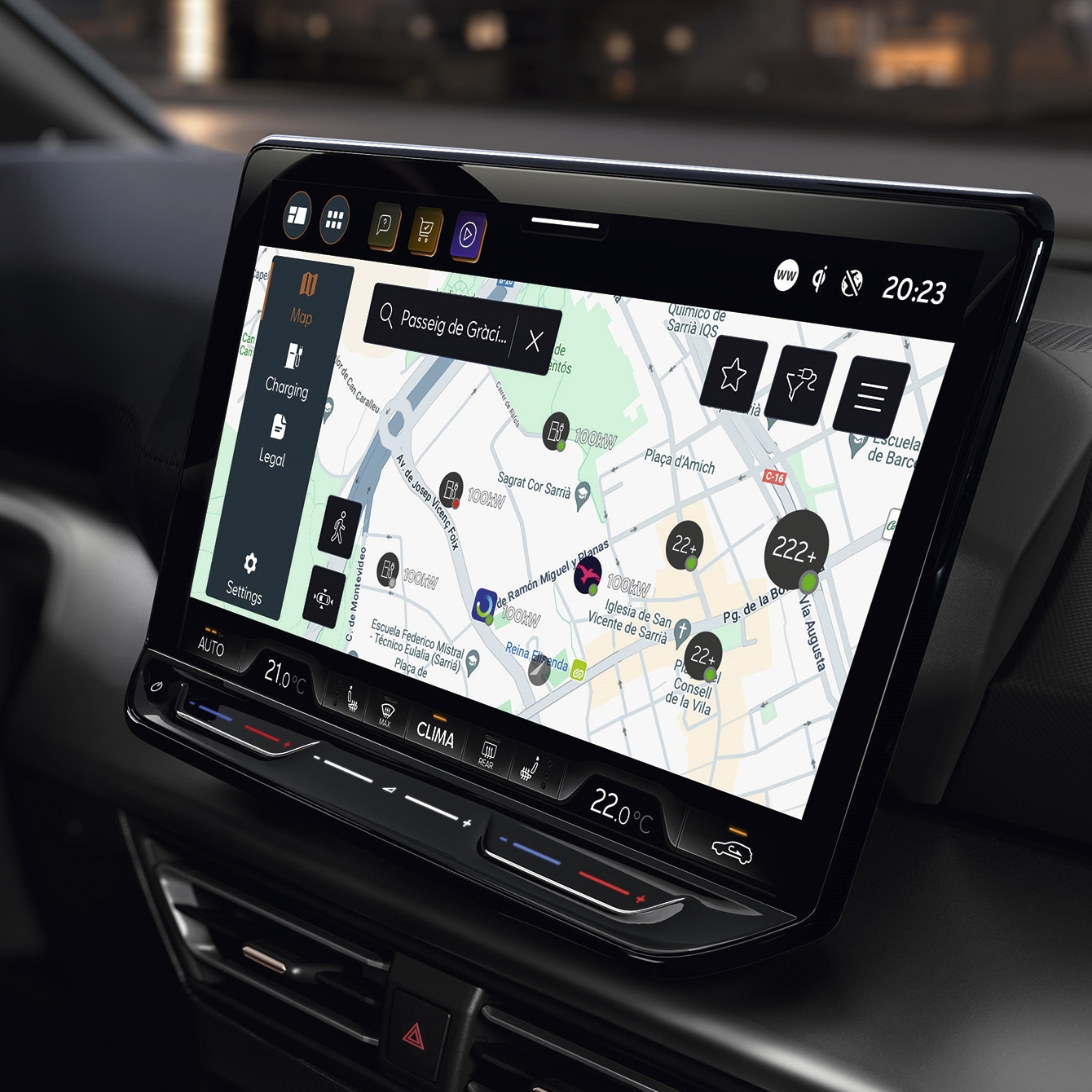 Karte der elektrischen CUPRA Born Ladestation im Infotainment System
